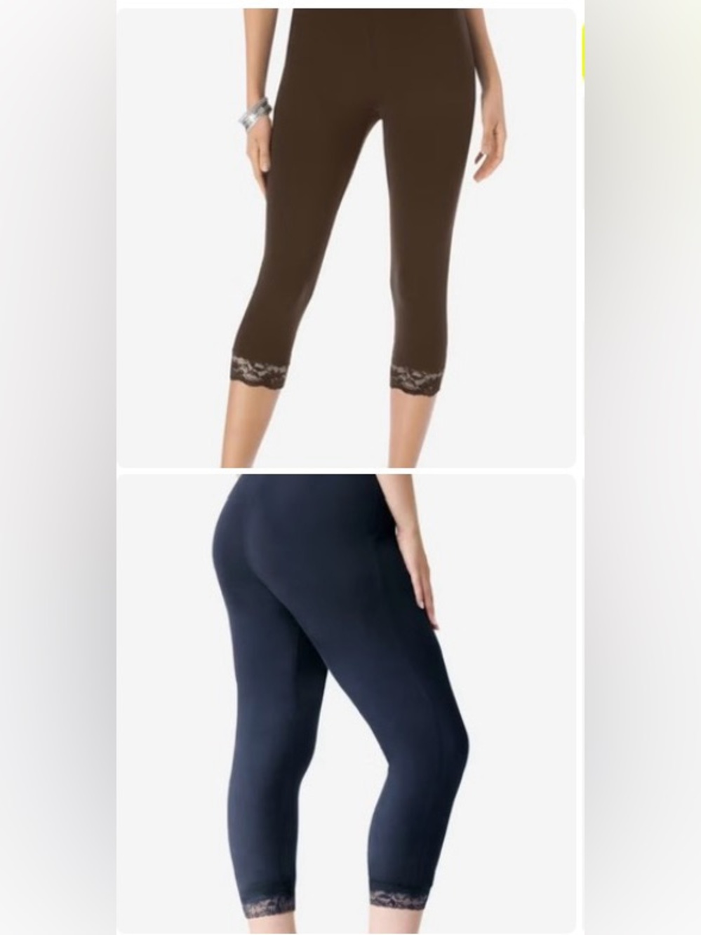 Women's Lace-Hem Stretch Capri Leggings - 2 Pair! Brown & Navy